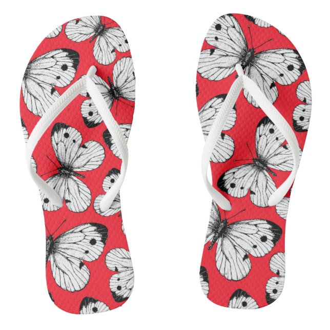Tongs Motif papillon de chou sur rouge (Semelle)