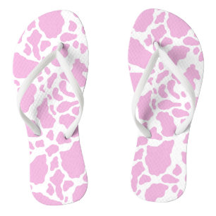 Tongs Motif Poster de animal des points de vache rose