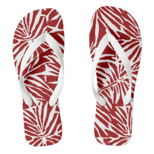 Tongs Motif Répétant à feuilles tropicales blanches et r