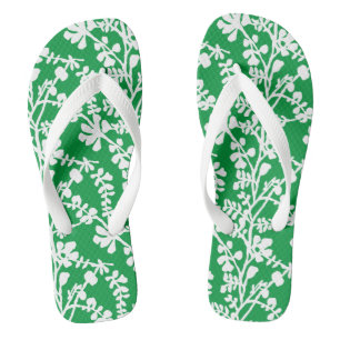 Tongs Motif répété Floral Vert Et Blanc