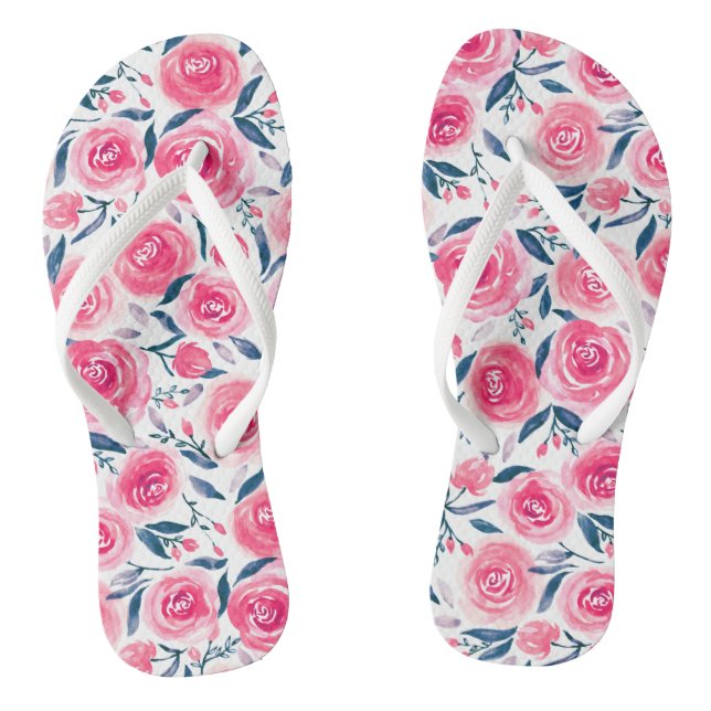 Tongs Motif Rose d'aquarelle rose (Semelle)