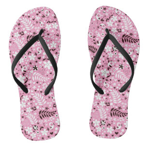 Tongs motif rose des oiseaux et des fleurs mignons