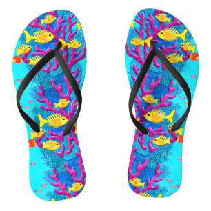Tongs Motif sans fil de poissons tropicaux