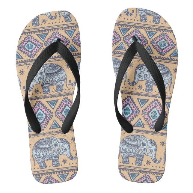 Tongs Motif tribal d'éléphant ethnique bleu (Semelle)
