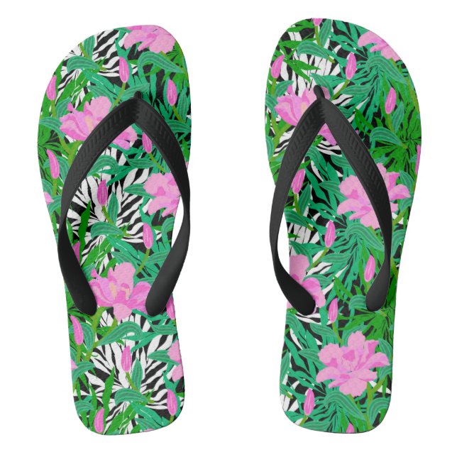 Tongs Motif tropical avec des fleurs de jungle (Semelle)