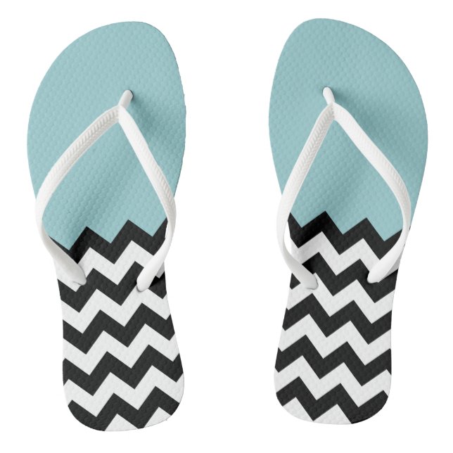Tongs Motif Zigzag noir et blanc, Chevron, Bleu (Semelle)
