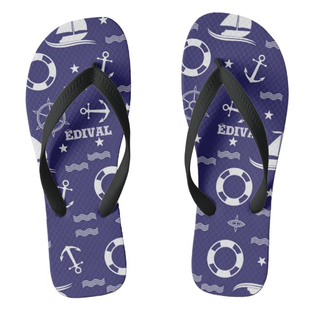 Tongs Nautical Navy Bleu Motif sans couture Arrière - pl (Semelle)