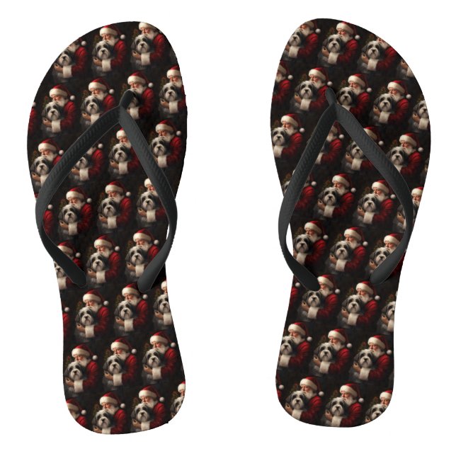 Tongs Noël festif du Père Noël du Terrier tibétain (Semelle)