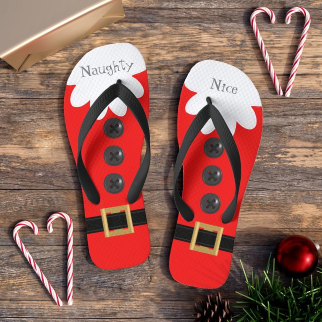 Tongs Noël rouge en juillet Festif personnalisé Flip Flo (Naughty or Nice? Perfect for Christmas in July (or the one in December))
