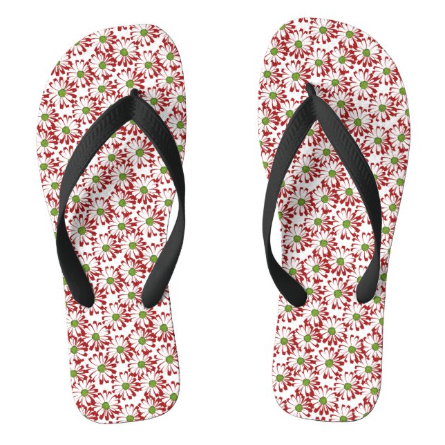 Tongs Noël Rouge et vert marguerite motif floral (Semelle)