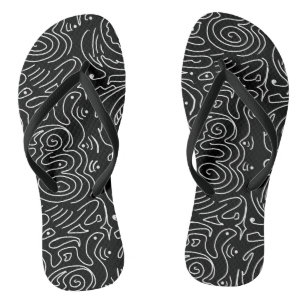 Tongs Noir avec ligne Abstraite Wavy blanche