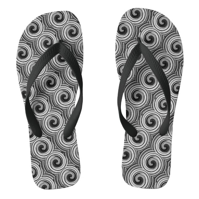 Tongs noir et blanc tourbillons contemporains monochrome (Semelle)