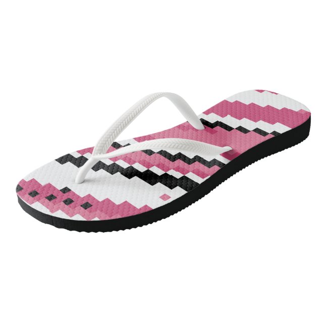 Tongs noir rose et blanc pixel art (Incliné)