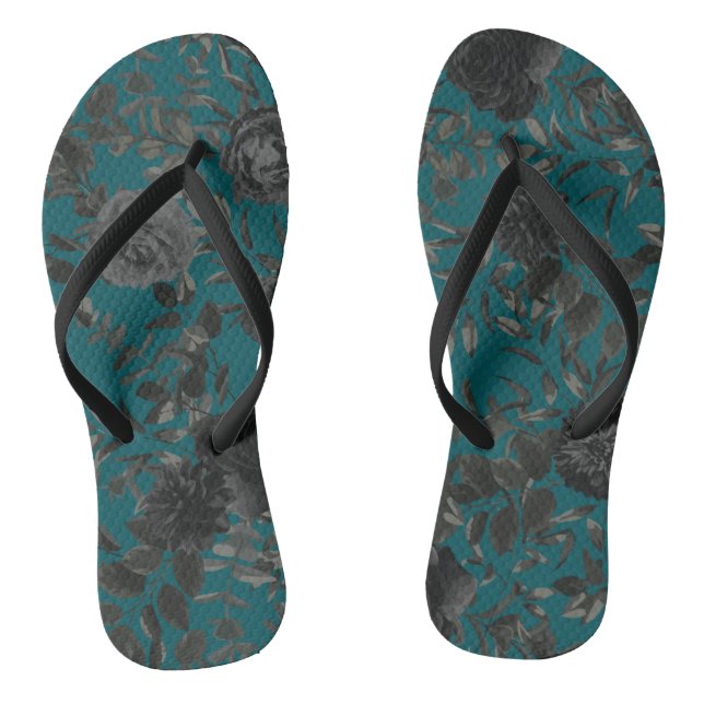 Tongs Noir Turquoise Rose gothique Elégant Mariage (Semelle)