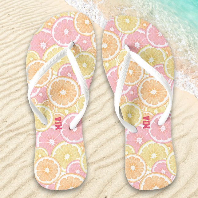 Tongs Nom du Motif de fruits d'agrumes tropicaux (Créateur téléchargé)