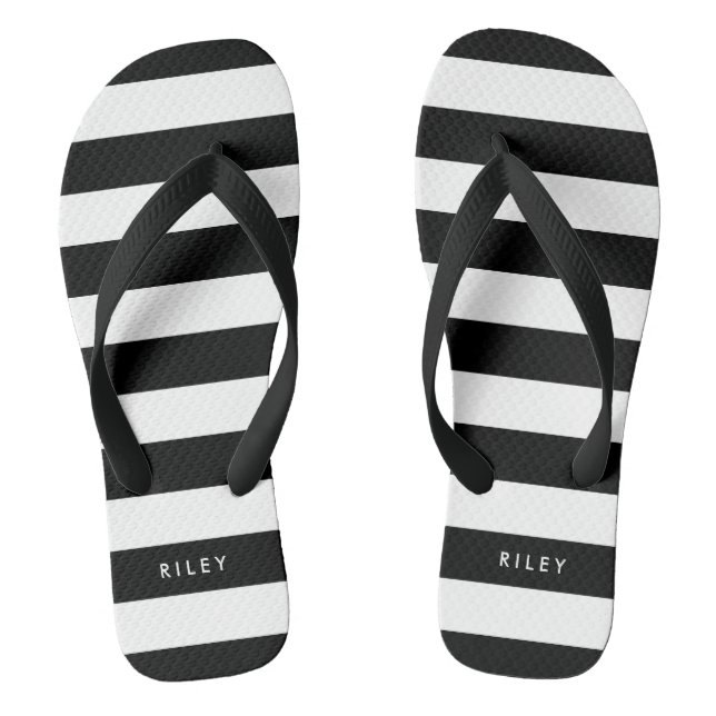 Tongs Nom personnalisé Bandes noir et blanc (Semelle)
