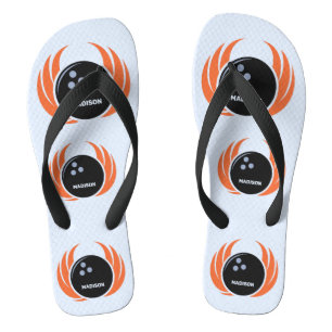 Tongs Nom personnalisé Boule de Bowling avec flamme