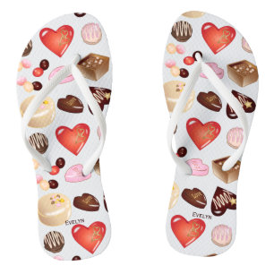 Tongs Nom personnalisé Chocolat Candy Motif de coeur