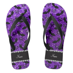 Tongs Nom personnalisé parties scintillant violet bottes