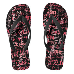 Tongs Nom personnalisé Pink Black FlipFlop pour elle