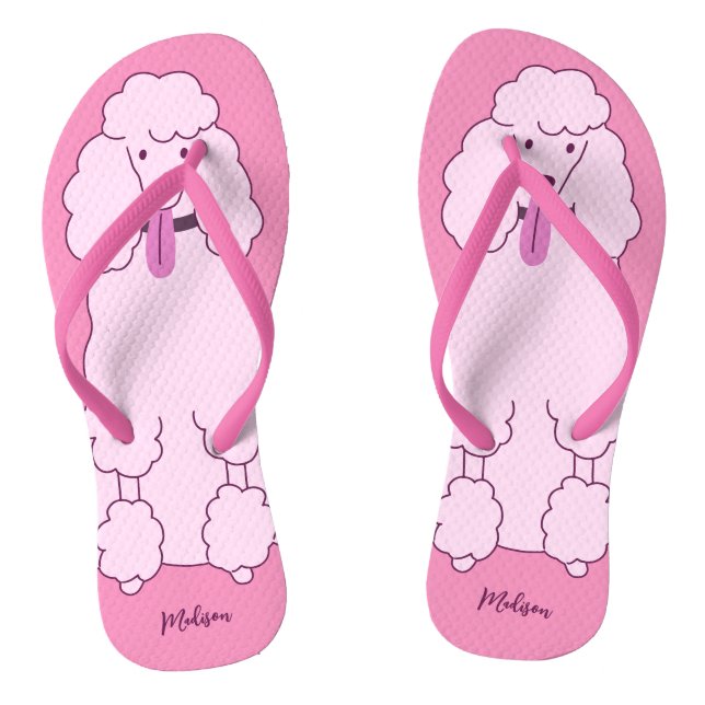 Tongs Nom personnalisé Poodle rose (Semelle)