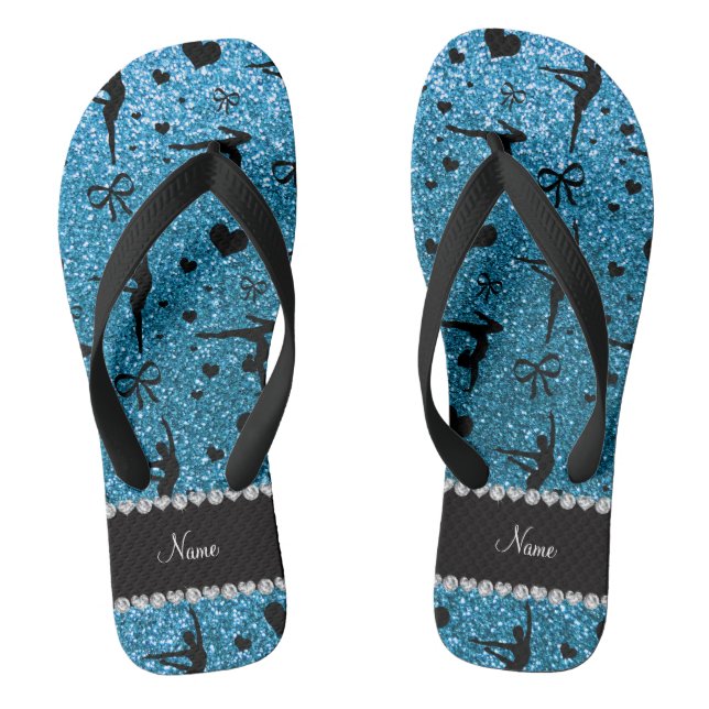 Tongs Nom personnalisé sky Blue parties scintillant gymn (Semelle)