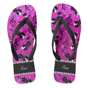 Tongs Notes roses au néon nommées faites sur commande