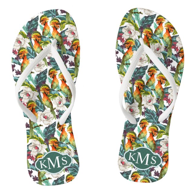 Tongs Oiseau et monogramme exotique du motif de fleur | (Semelle)