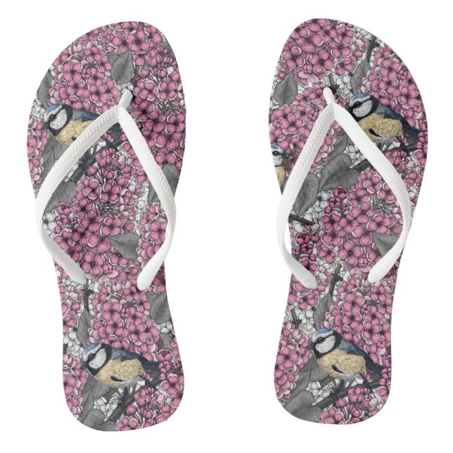 Tongs Oiseaux dans le jardin lilas rose (Semelle)