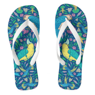 Tongs Oiseaux tropicaux et fleurs Motif d'illustration
