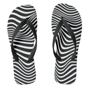 Tongs Op art motif avec lignes ondulées noir et blanc