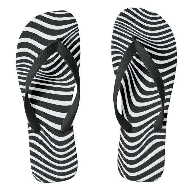 Tongs Op art motif avec lignes ondulées noir et blanc (Semelle)