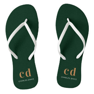 Tongs Or vert vert émeraude monogramme initiales nom