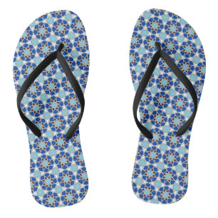 Tongs Oriental Bleu Blanc Marocain Motif géométrique
