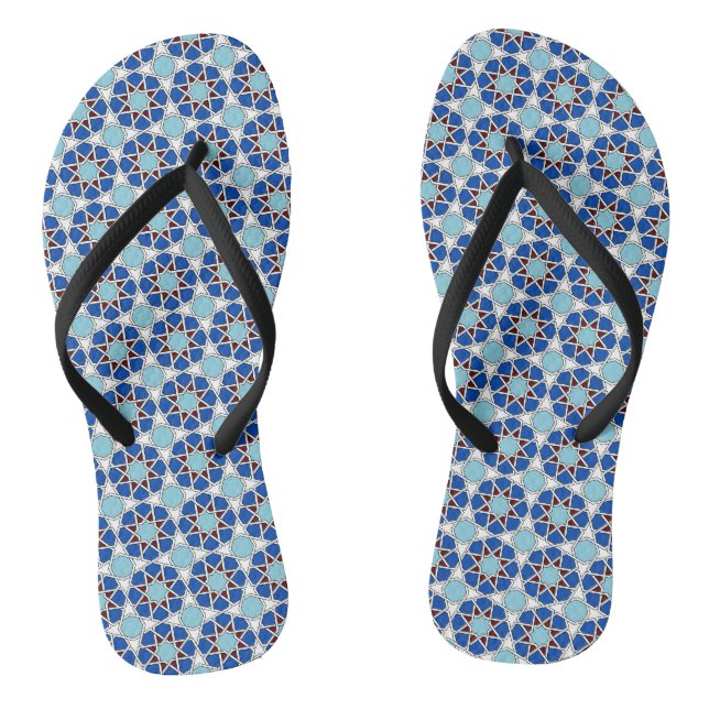 Tongs Oriental Bleu Blanc Marocain Motif géométrique (Semelle)