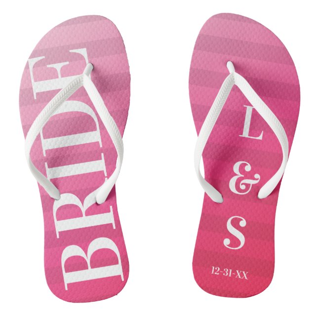 Tongs Paire de rayures de monogramme rose de la mariée P (Semelle)