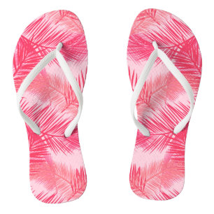 Tongs Palm Leaf Print, Fuchsia, Coral et Pastel Pink