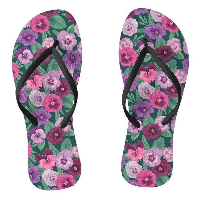 Tongs Pansies colorées sur bleu vert foncé (Semelle)