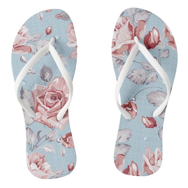Tongs Papier peint élégant motif de roses roses roses ro (Semelle)