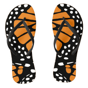 Tongs Papillon orange et noir de monarque Abstrait