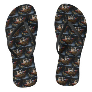Tongs Papillon Traîneau enneigé Décor de Noël