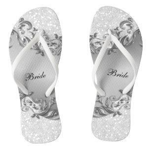 Tongs Parties scintillant blanche et gris    Mariage