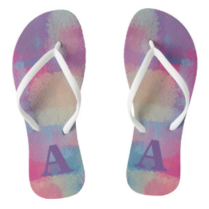Tongs Pastel Patchwork rose et violet Abstrait