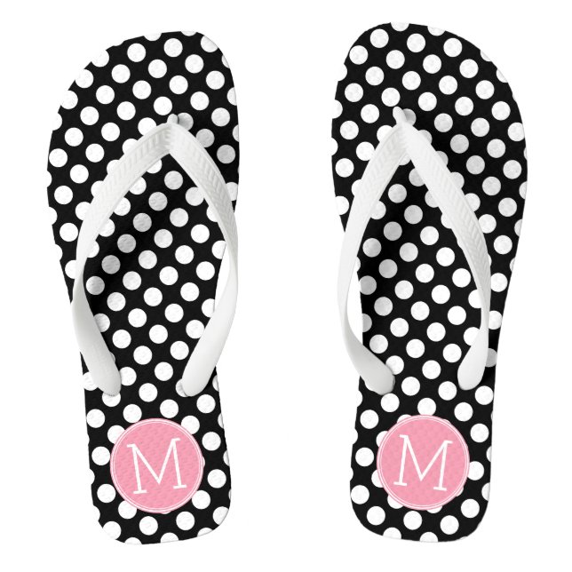Tongs Pastel Pink and Black Polka Dots Custom (Semelle)