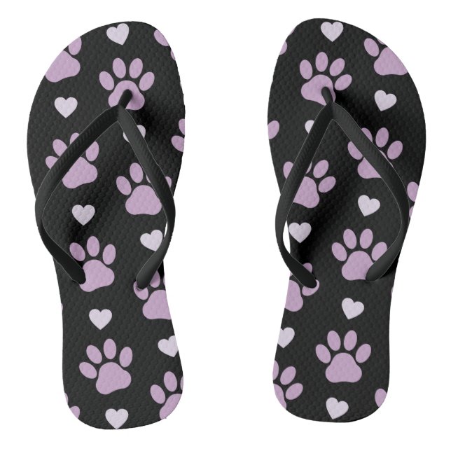 Tongs Pattern of paws, Dog paws, Lilac paws, Hearts (Semelle)
