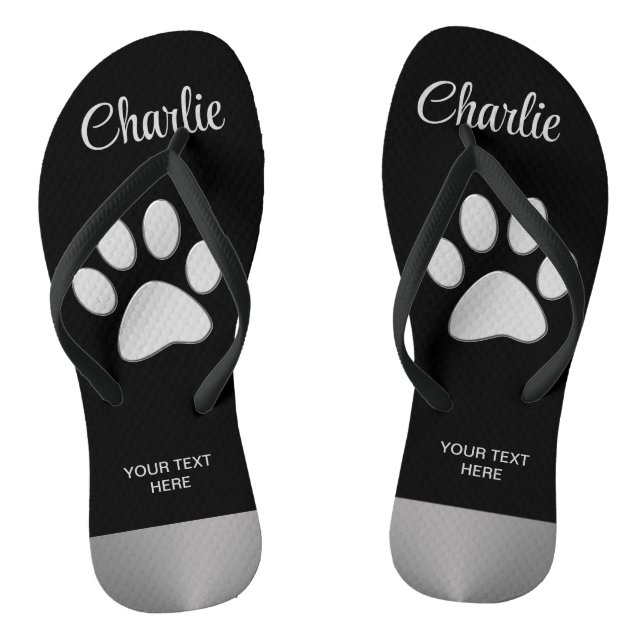 Tongs Paw Chien Argent sur arrière - plan noir (Semelle)