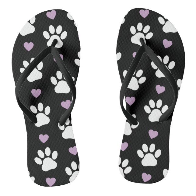 Tongs Paw Motif, Chien Paws, White Paws, Lilac Hearts (Semelle)