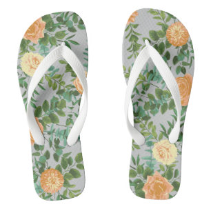Tongs Peach Grey Mariage Floral Vintage