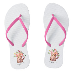 Tongs Pêche rustique et aquarelle mauve Florale