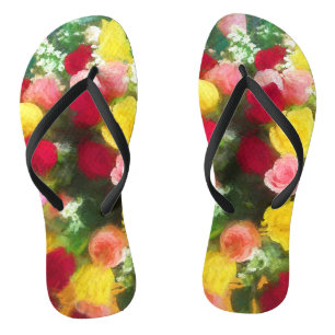 Tongs Peinture Bouquet Rose - Jolie Art Fleur Originale